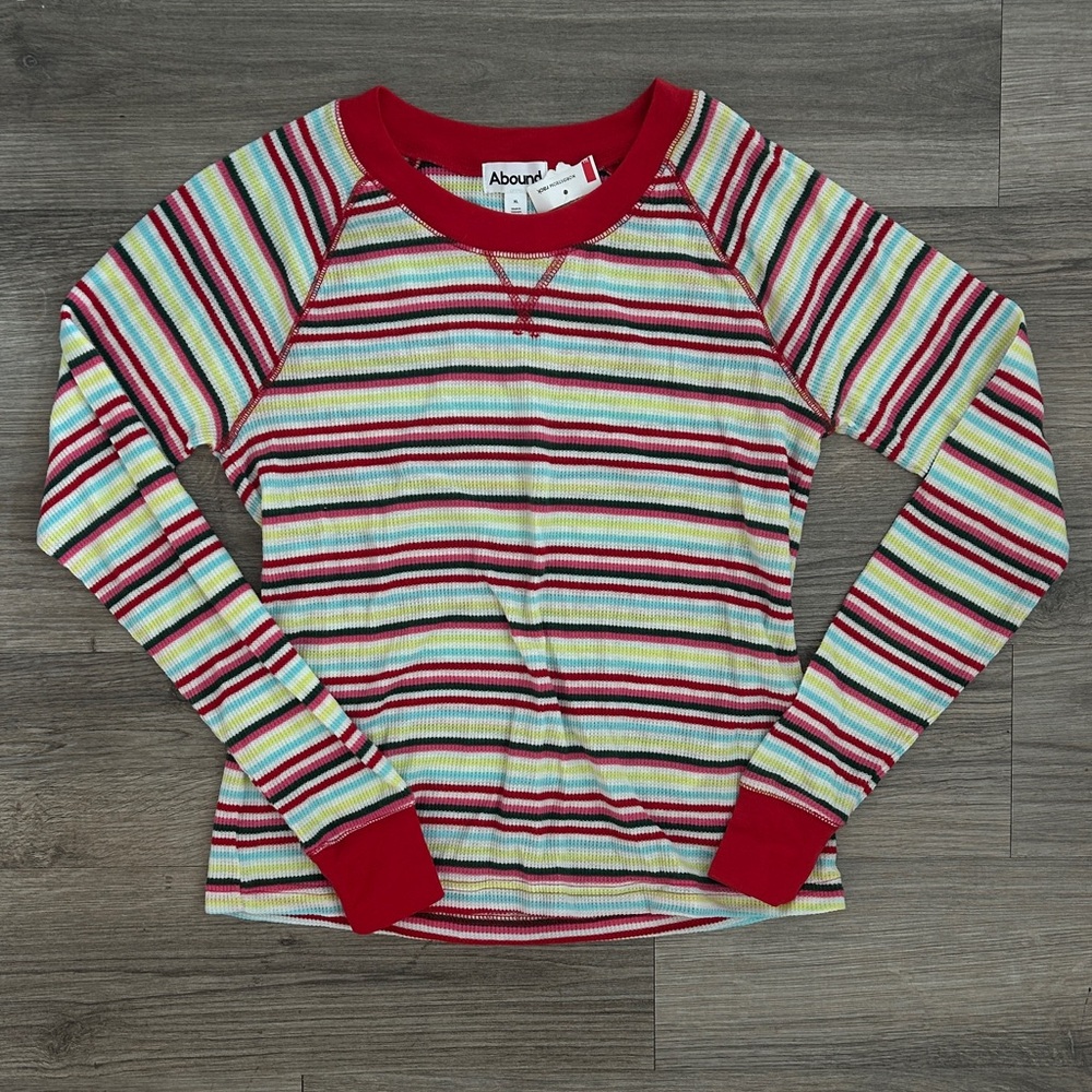 Abound Red Multi-Color Striped Long Sleeve Tee